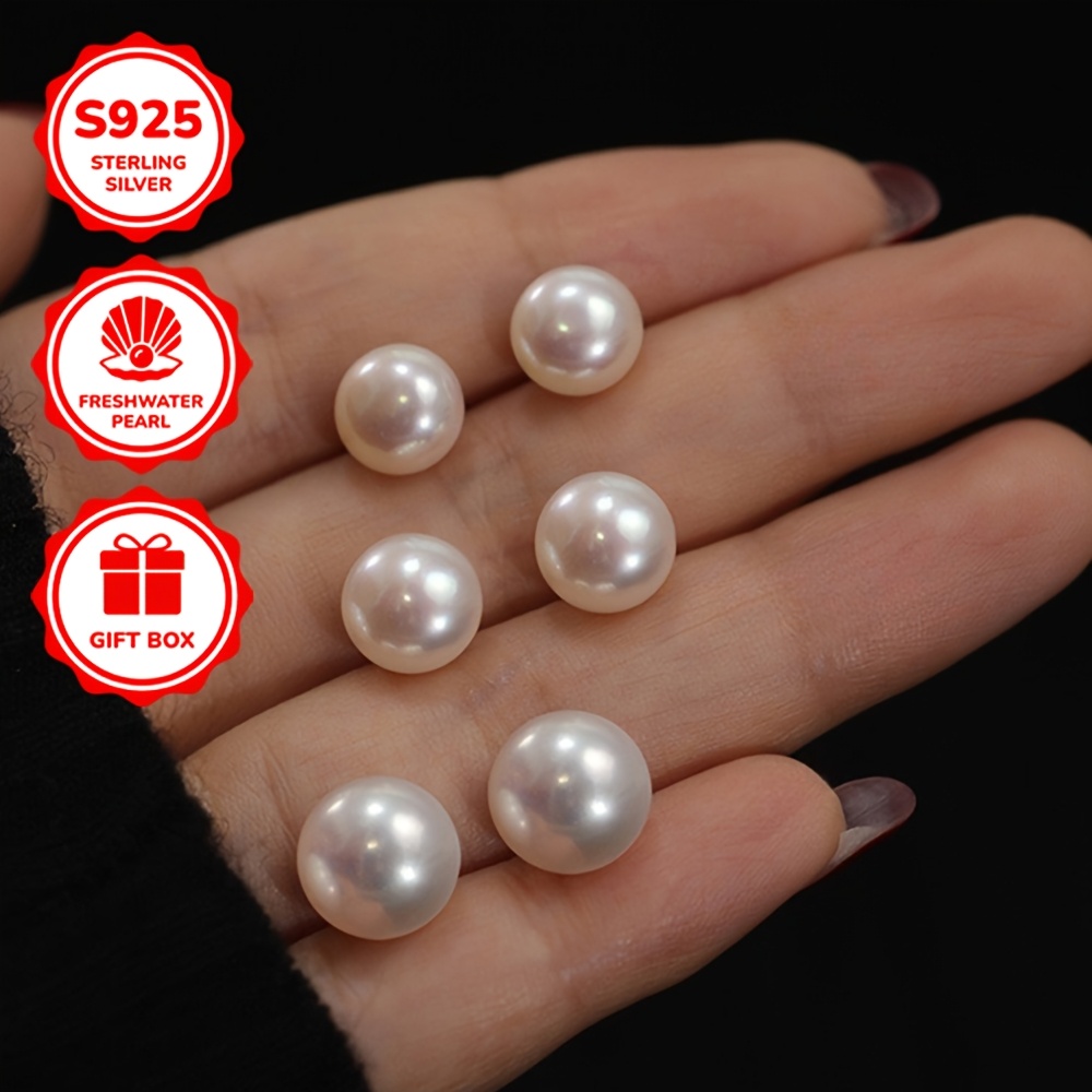 Women's 925 Sterling Silver Freshwater Pearl Stud Earrings
